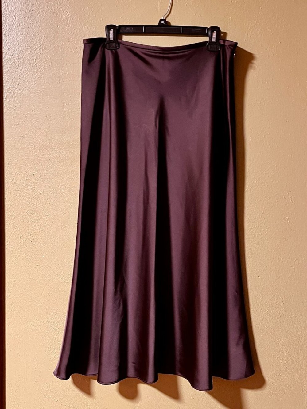 Antonio Melani Espresso Brown Satin Slip Skirt Bias Cut Midi Size 12
